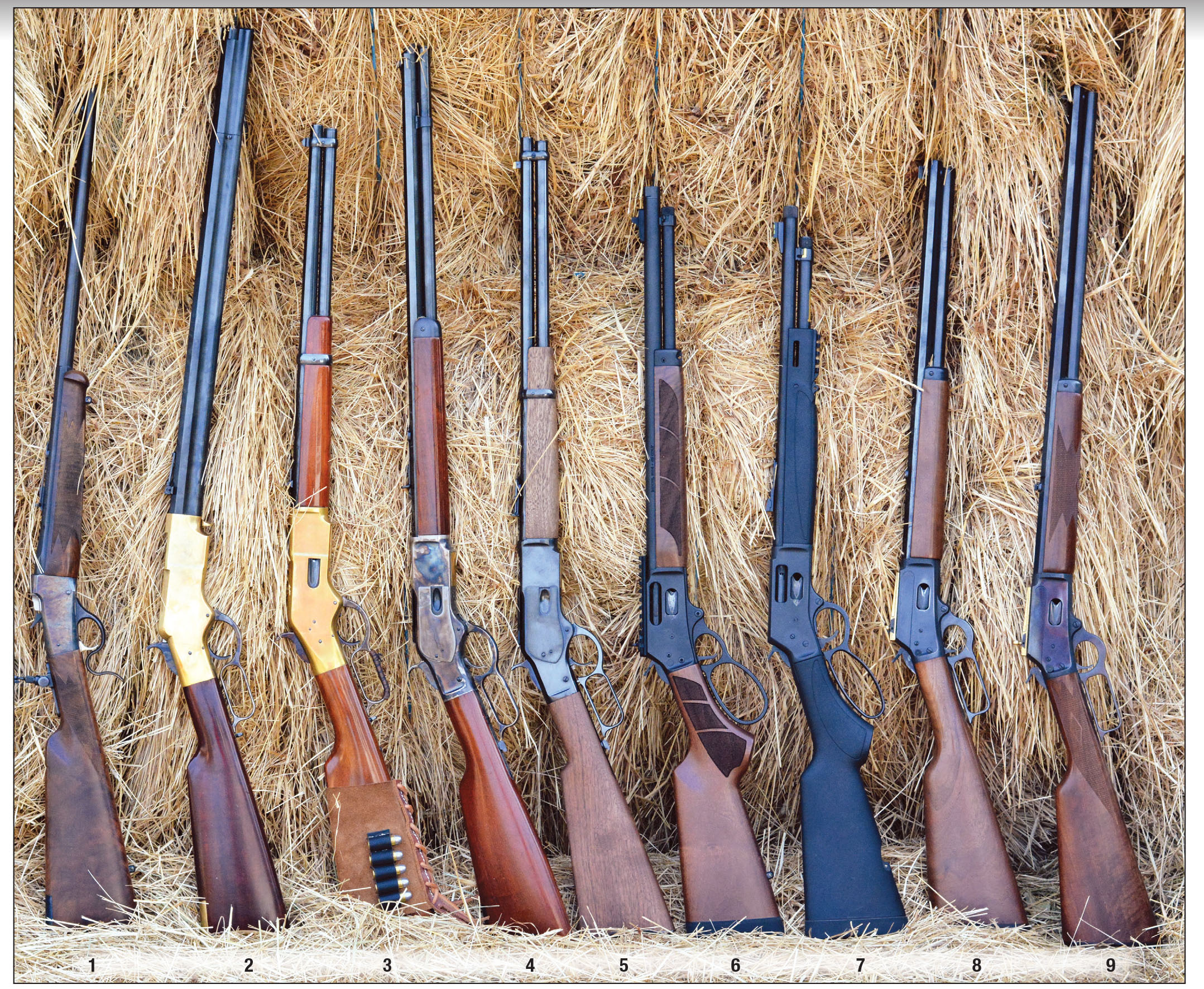 The 45 Colt has been chambered in many rifles, but it is most popular in leveractions: (1) Browning 1885, (2) Uberti 1860 Henry, (3) Uberti 1866 Carbine, (4) Uberti 1873 Rifle, (5) Miroku Winchester 1873 Carbine, (6) Smith & Wesson 1854, (7) Henry X-Model, (8) Marlin 1894CB Cowboy Limited Carbine and (9) Marlin 1894 Cowboy Rifle.